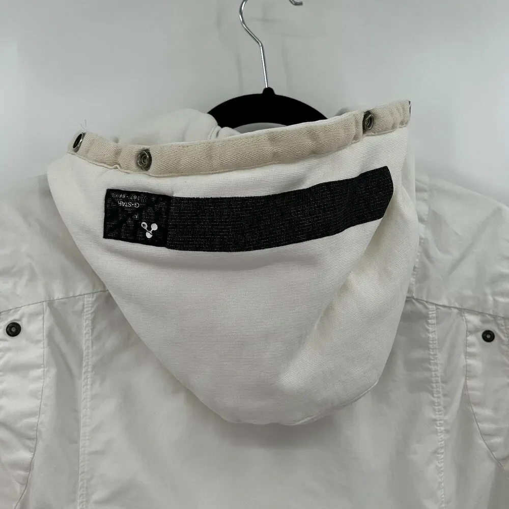 G-STAR Men's White Ross Hooded Overshirt Jacket Full Zip Button Up Size Small